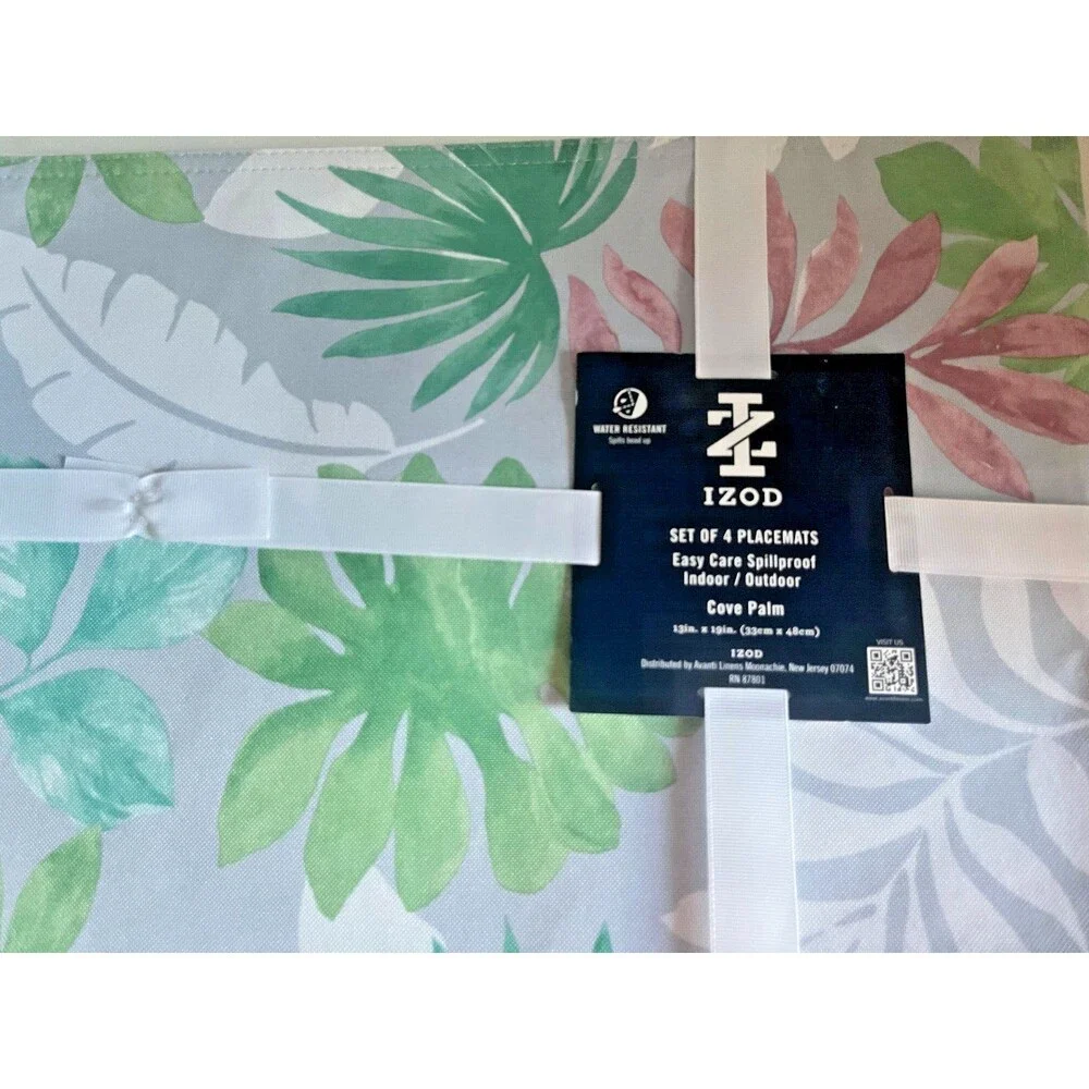 Izod Placemats Floral Cove Palm Indoor Outdoor Set of 4 Reversible Summer 13x19
